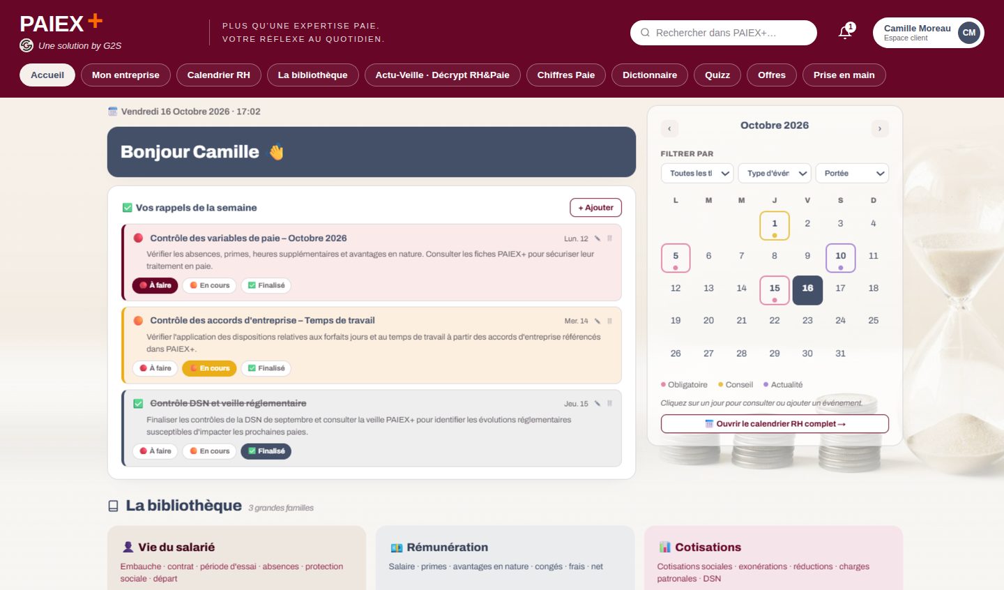 Aperçu du tableau de bord PAIEX+